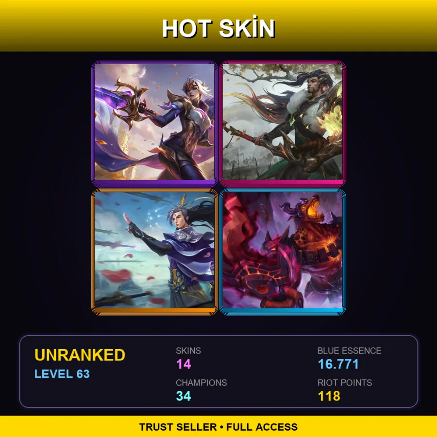 LAS | Lv63 | Unranked | 14 Skin | 34 Champ — LoL account