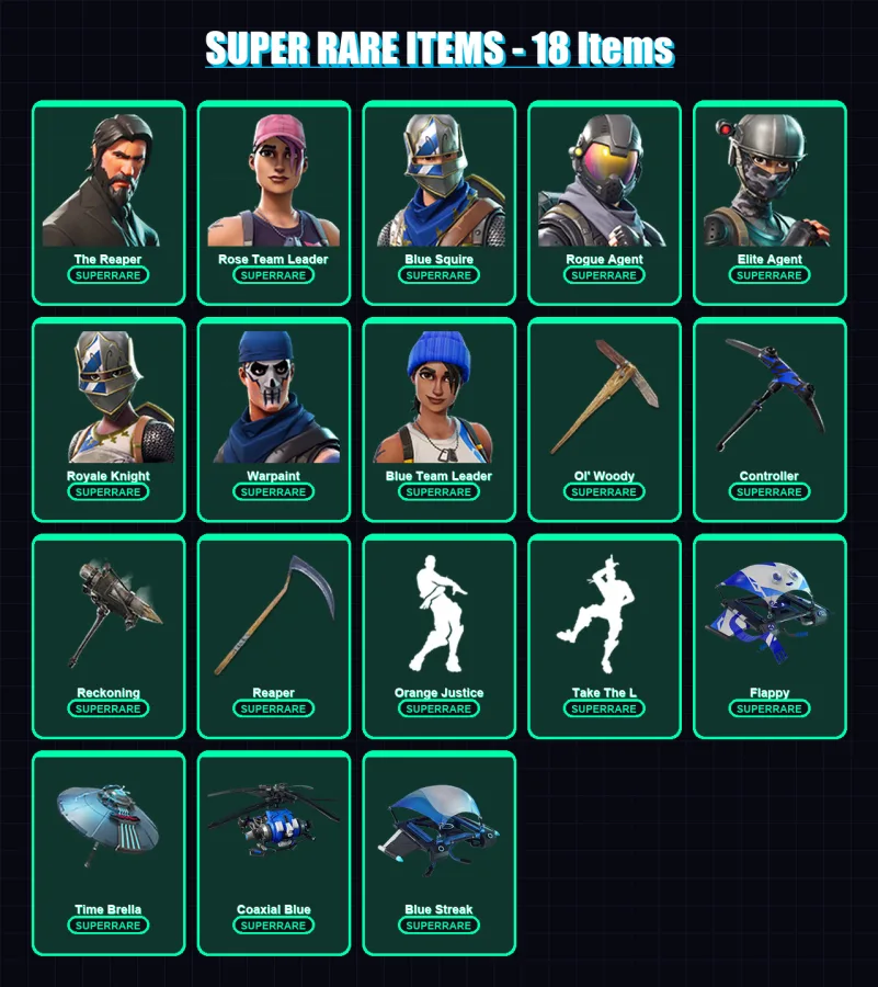 [PS4/PS5/XBOX/PC] | The Reaper | Rose Team Leader | Blue Squire | Rogue Agent | Elite Agent | 128 skin | 122 pickaxe | 101 emote | 121 glider | Lv13
