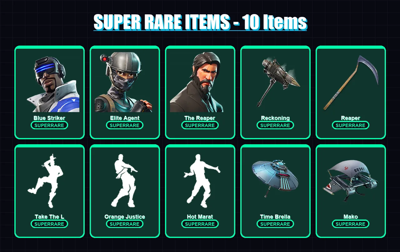 [PS4/PS5/XBOX/PC] | Blue Striker | Elite Agent | The Reaper | Fade | Enforcer | 95 skin | 96 pickaxe | 126 emote | 108 glider | Lv1928 — Fortnite account