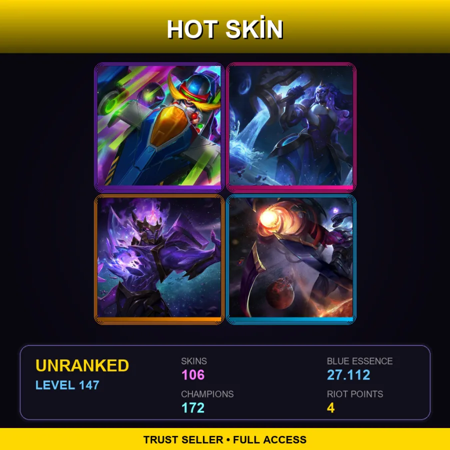 EUW | Lv147 | Unranked | 106 Skin | 172 Champ