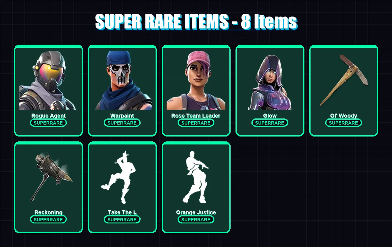 [PC/XBOX/PSN] | Rogue Agent | Warpaint | Rose Team Leader | Glow | Calamity | 35 skin | 25 pickaxe | 27 emote | 29 glider | Lv303