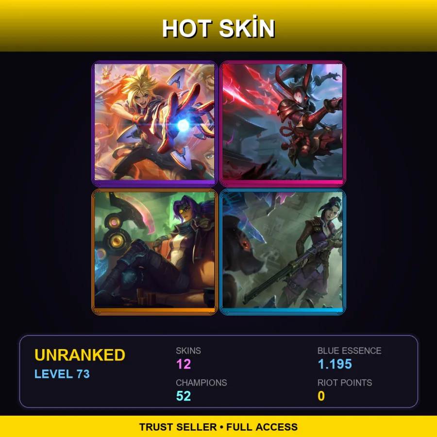 EUW | Lv73 | Unranked | 12 Skin | 52 Champ — LoL account