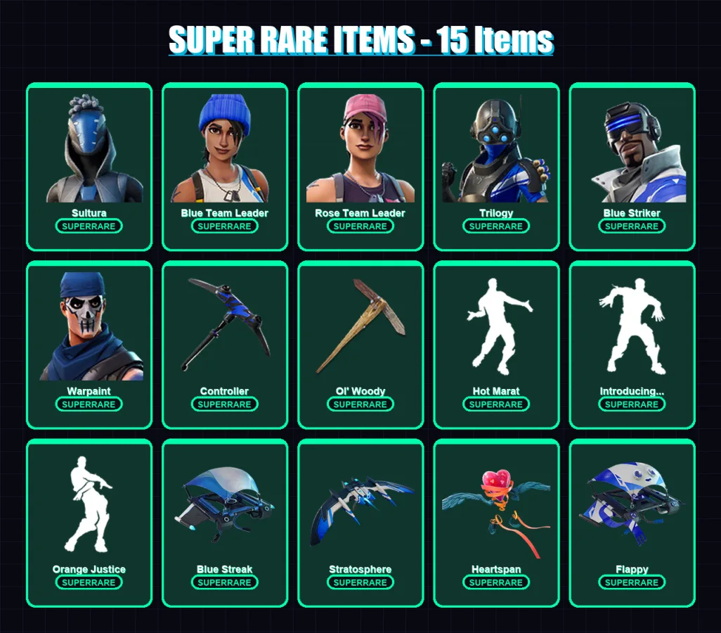 [PC/XBOX] | Sultura | Blue Team Leader | Rose Team Leader | Trilogy | Blue Striker | 47 skin | 58 pickaxe | 61 emote | 67 glider | Lv636