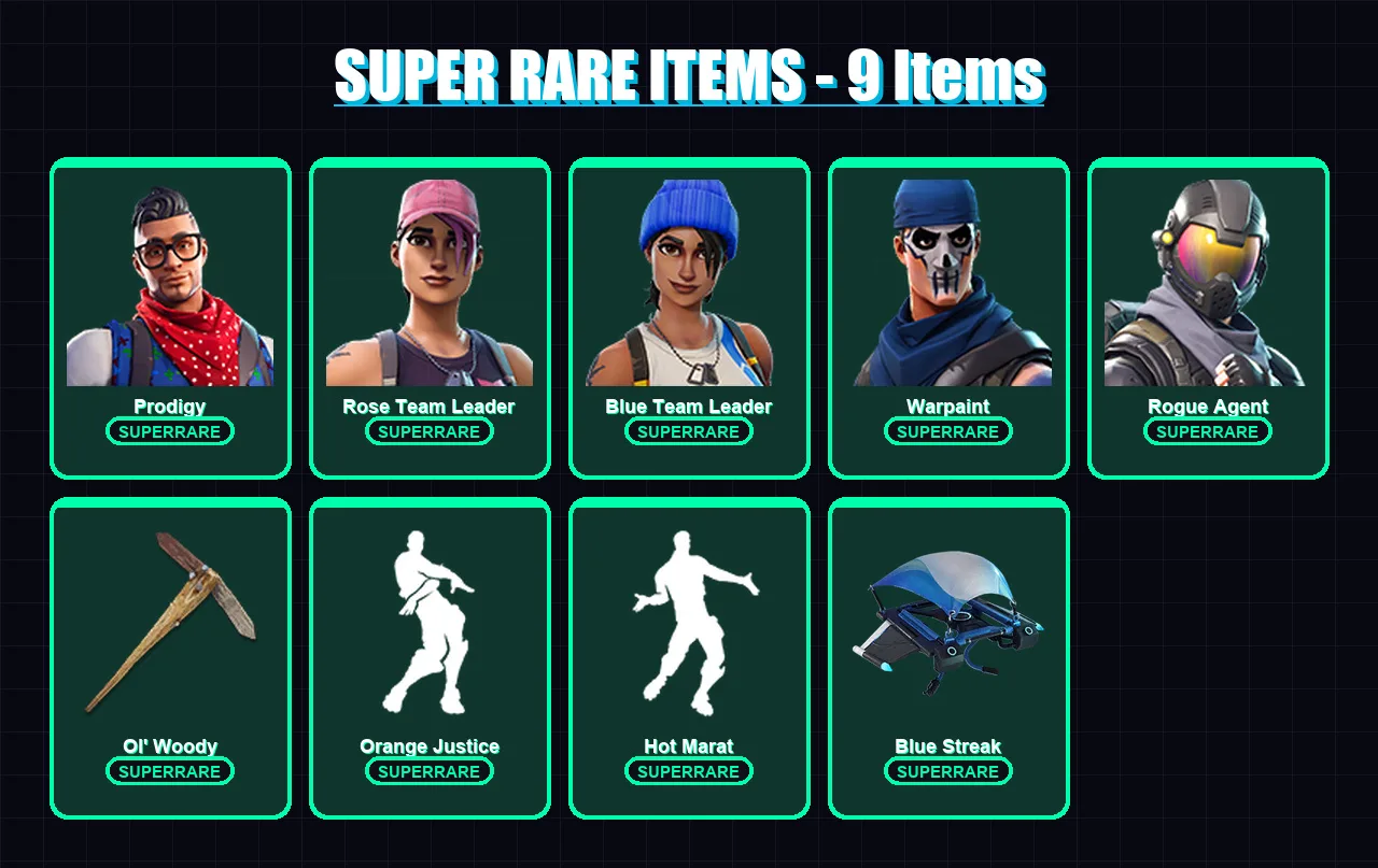 [PS4/PS5/PC] | Prodigy | Rose Team Leader | Blue Team Leader | Warpaint | Rogue Agent | 49 skin | 84 pickaxe | 62 emote | 74 glider | Lv961