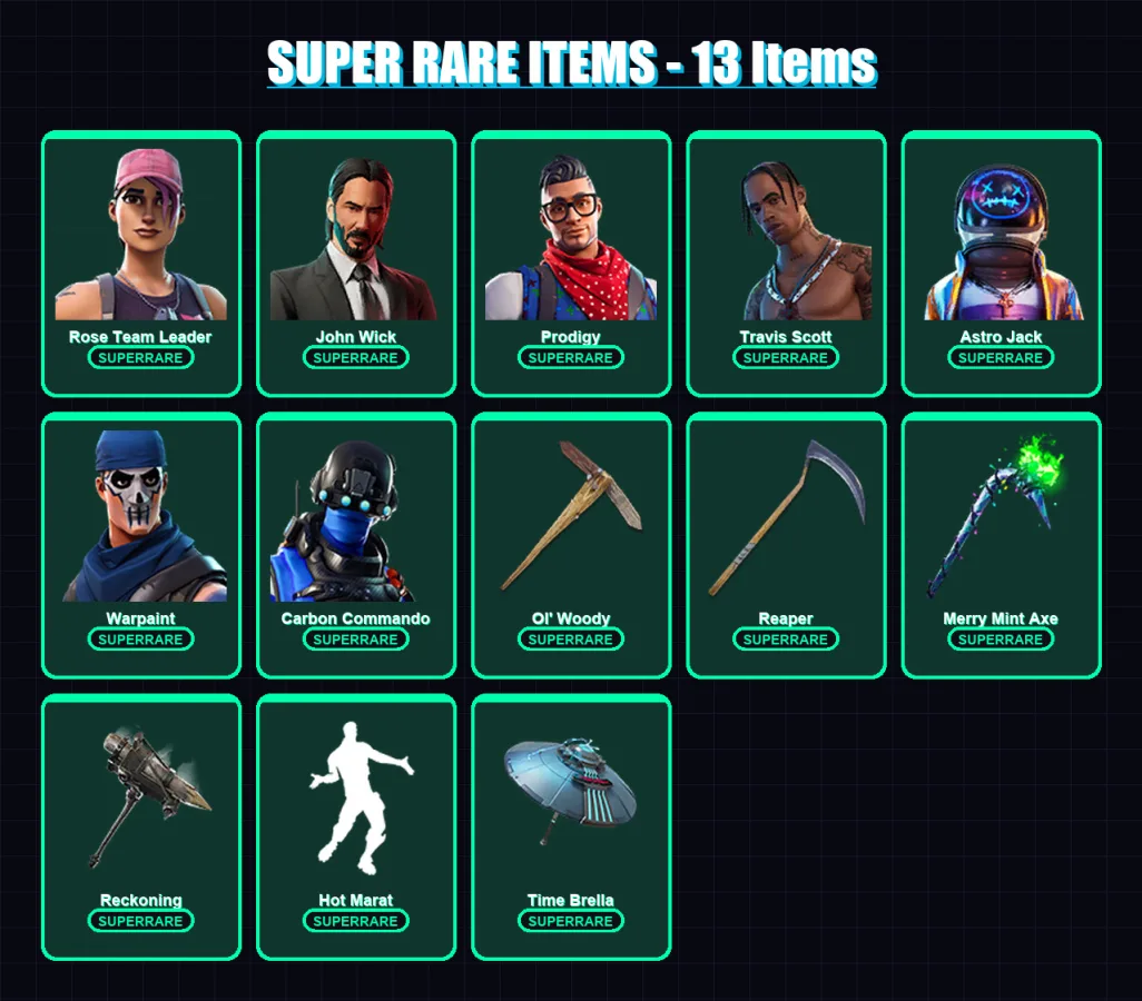 [PS4/PS5/XBOX/PC] | Rose Team Leader | John Wick | Prodigy | Travis Scott | Astro Jack | 145 skin | 131 pickaxe | 121 emote | 106 glider | Lv1421