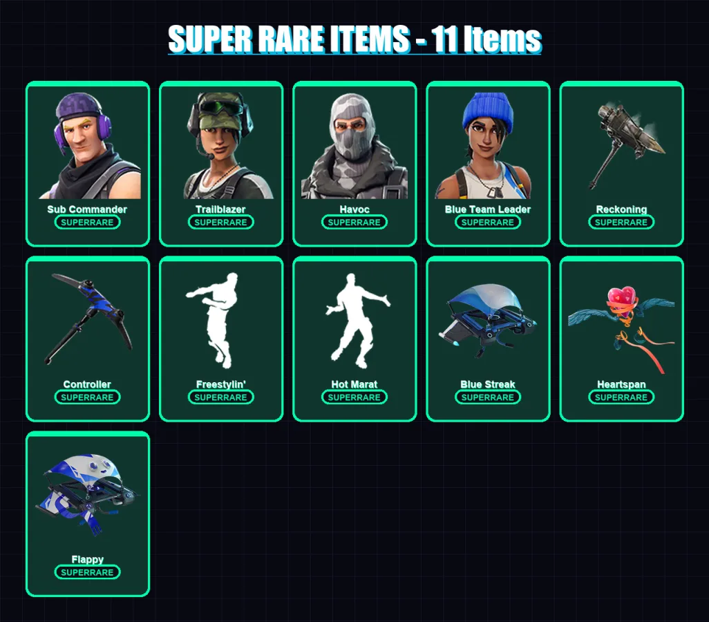 [PC/XBOX] | Sub Commander | Trailblazer | Havoc | Blue Team Leader | The Ice King | 39 skin | 53 pickaxe | 54 emote | 59 glider | Lv887