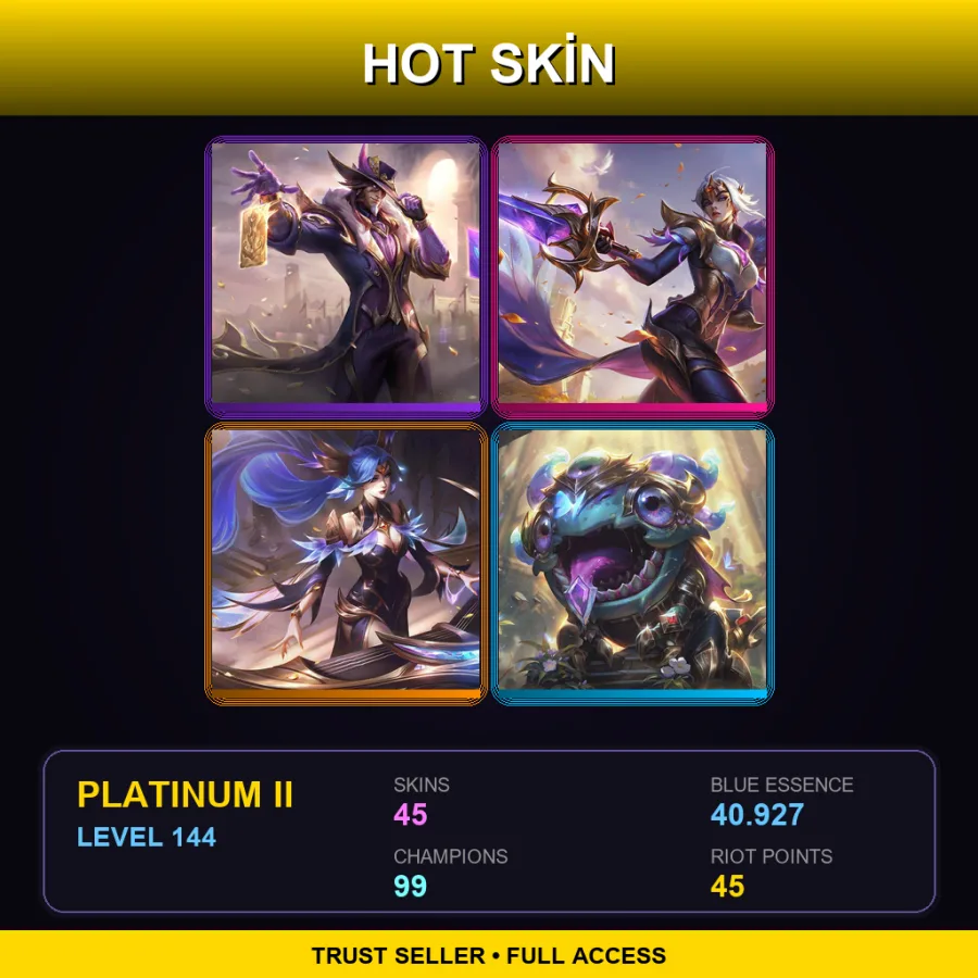EUW | Lv144 | Platinum II | 45 Skin | 99 Champ