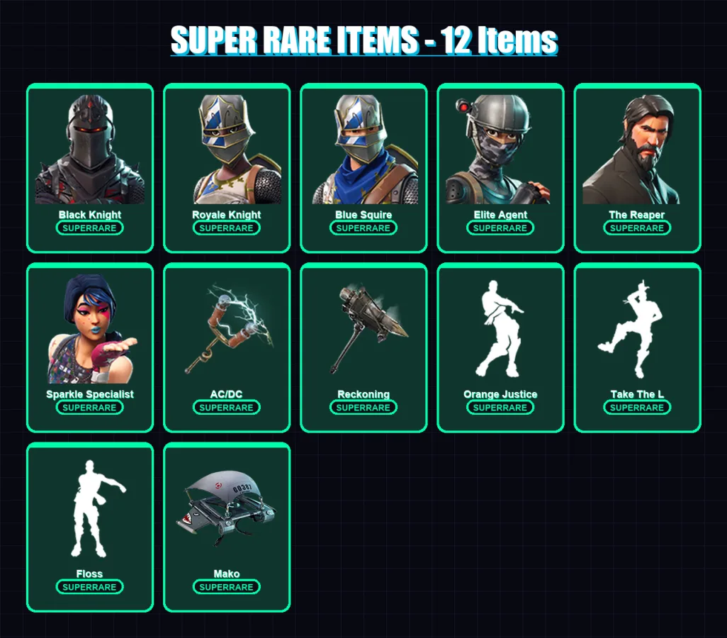 [PC/XBOX/PSN] | Black Knight | Royale Knight | Blue Squire | Elite Agent | The Reaper | 52 skin | 55 pickaxe | 70 emote | 73 glider | Lv1444