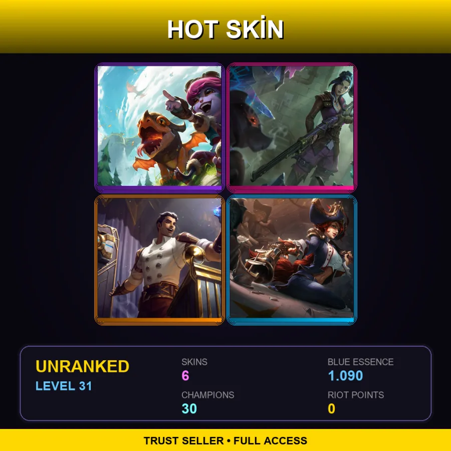 EUNE | Lv31 | Unranked | 6 Skin | 30 Champ — LoL account