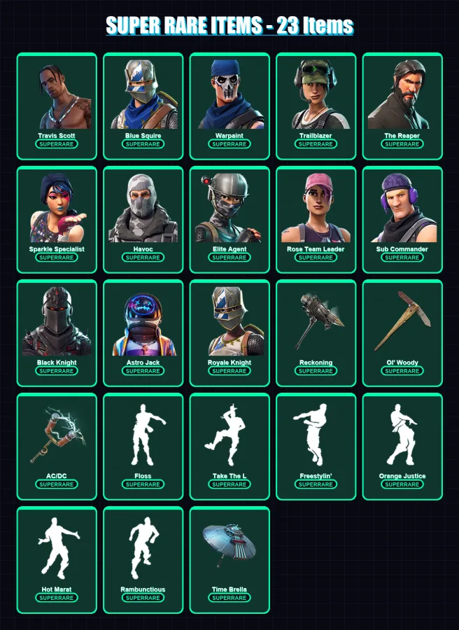 [PC/PSN] | Travis Scott | Blue Squire | Warpaint | Trailblazer | The Reaper | 118 skin | 109 pickaxe | 111 emote | 110 glider | Lv1372