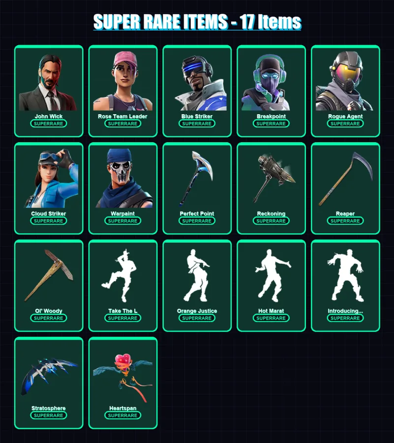 [PC/XBOX/PSN] | John Wick | Rose Team Leader | Blue Striker | Breakpoint | Rogue Agent | 125 skin | 101 pickaxe | 147 emote | 102 glider | Lv1430 — Fortnite account
