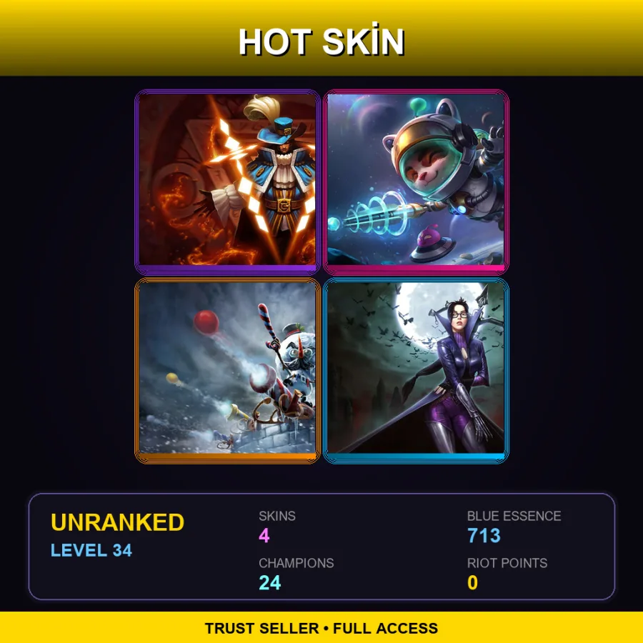 LAN | Musketeer Twisted Fate | Astronaut Teemo | Snowmerdinger | Vindicator Vayne | 4 Skin | 24 Champ | Lv34