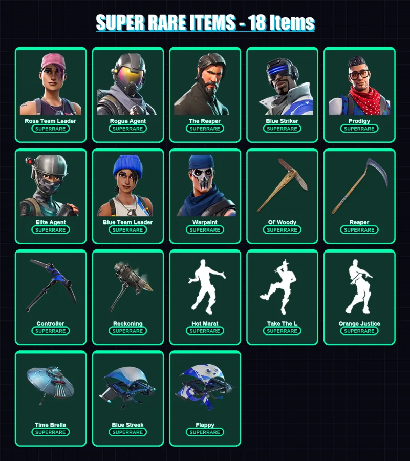 [PC/XBOX/PSN] | Rose Team Leader | Rogue Agent | The Reaper | Blue Striker | Prodigy | 71 skin | 63 pickaxe | 51 emote | 58 glider | Lv630