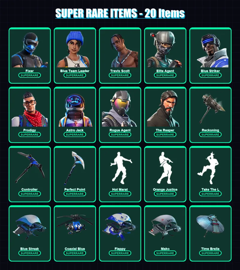 [PS4/PS5/XBOX/PC] | Fixer | Blue Team Leader | Travis Scott | Elite Agent | Blue Striker | 114 skin | 91 pickaxe | 75 emote | 91 glider | Lv954