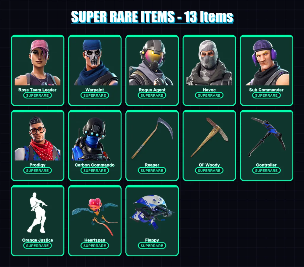 [PC/XBOX/PSN] | Rose Team Leader | Warpaint | Red Knight | Rogue Agent | Havoc | 30 skin | 25 pickaxe | 33 emote | 28 glider | Lv348