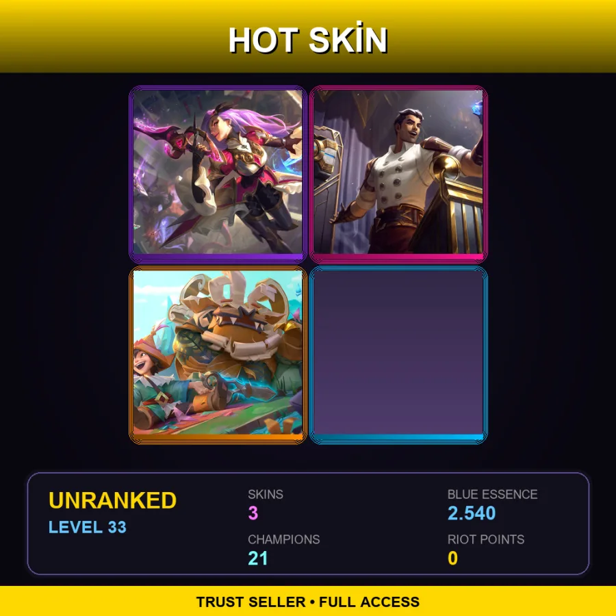 EUW | Lv33 | Unranked | 3 Skin | 21 Champ