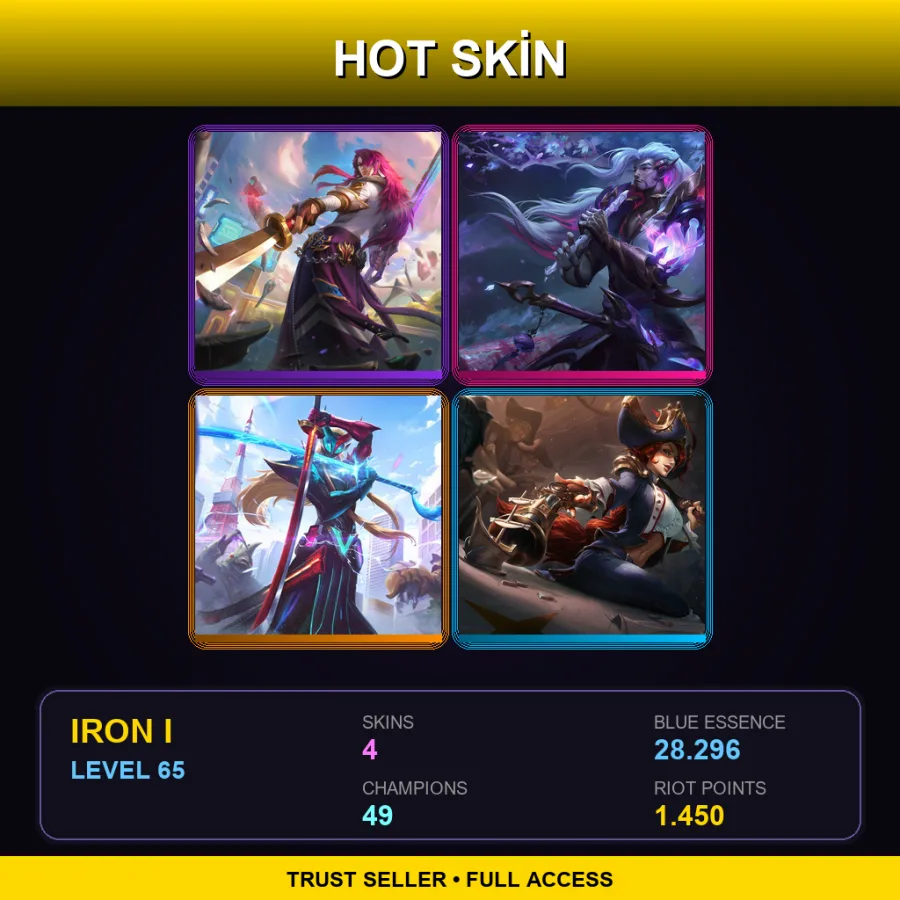 EUW | Lv65 | Iron I | 4 Skin | 49 Champ — LoL account