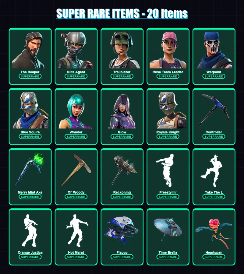 [PC/XBOX/PSN] | The Reaper | Elite Agent | Trailblazer | Rose Team Leader | Warpaint | 121 skin | 88 pickaxe | 91 emote | 91 glider | Lv1257