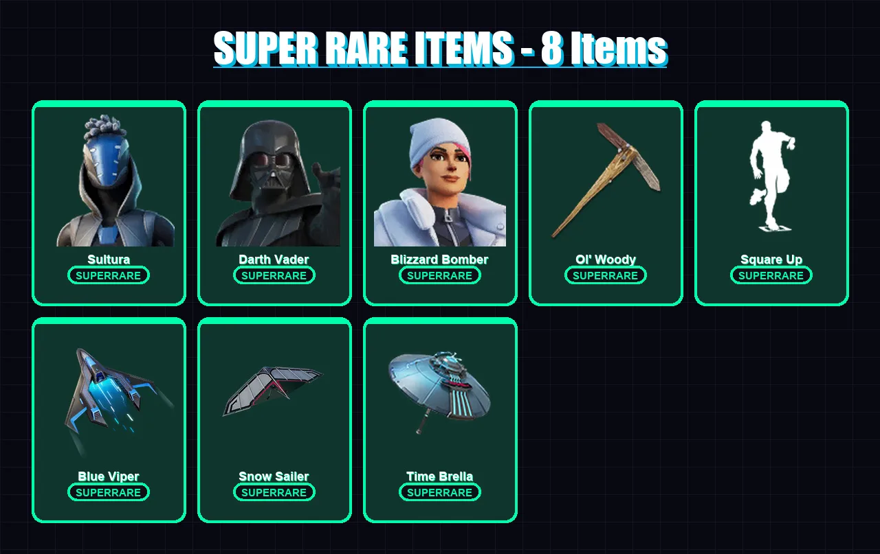 [PS4/PS5/XBOX/PC] | Sultura | Darth Vader | Blizzard Bomber | Frostbite | Frozen Love Ranger | 101 skin | 109 pickaxe | 88 emote | 103 glider | Lv14