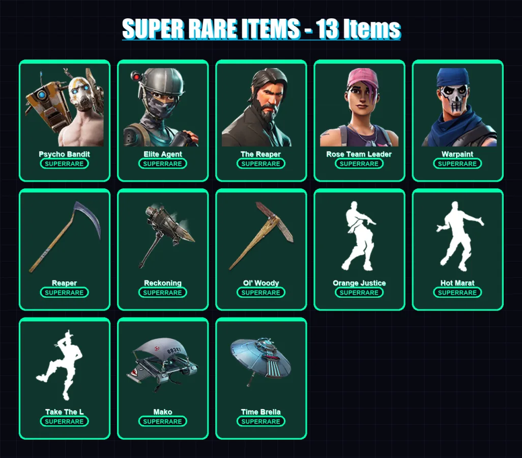 [PC/PSN] | Psycho Bandit | Elite Agent | The Reaper | Rose Team Leader | Warpaint | 64 skin | 100 pickaxe | 77 emote | 83 glider | Lv1177