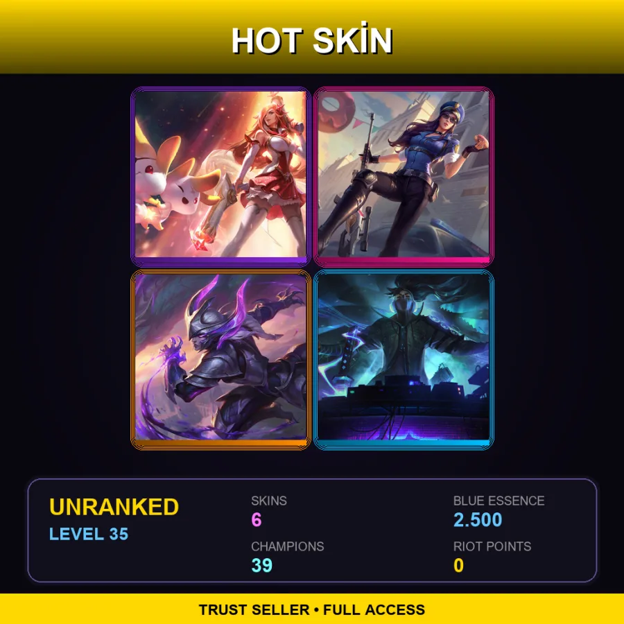 EUNE | Lv35 | Unranked | 6 Skin | 39 Champ — LoL account