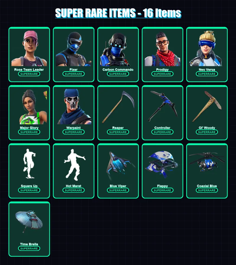 [PC/XBOX] | Rose Team Leader | Fixer | Carbon Commando | Prodigy | Neo Versa | 132 skin | 158 pickaxe | 124 emote | 132 glider | Lv2129 — Fortnite account