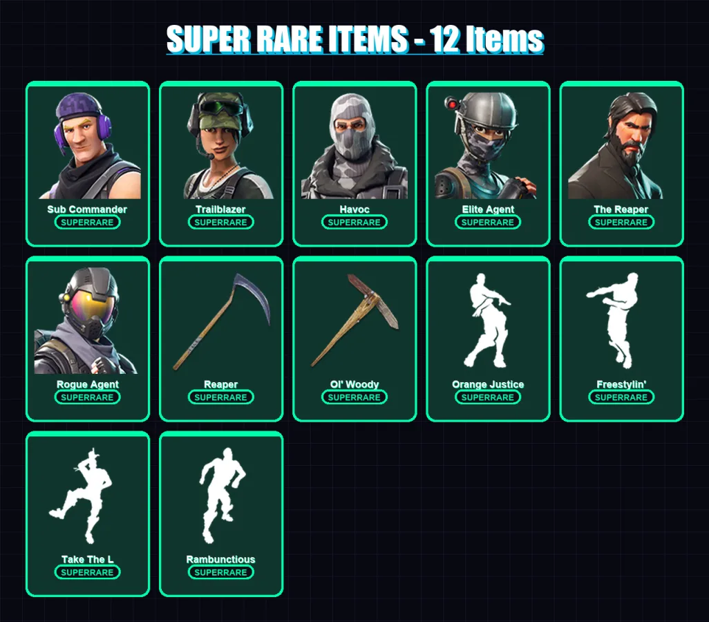 [PC/PSN] | Sub Commander | Trailblazer | Havoc | Elite Agent | The Reaper | 57 skin | 64 pickaxe | 68 emote | 55 glider | Lv1297