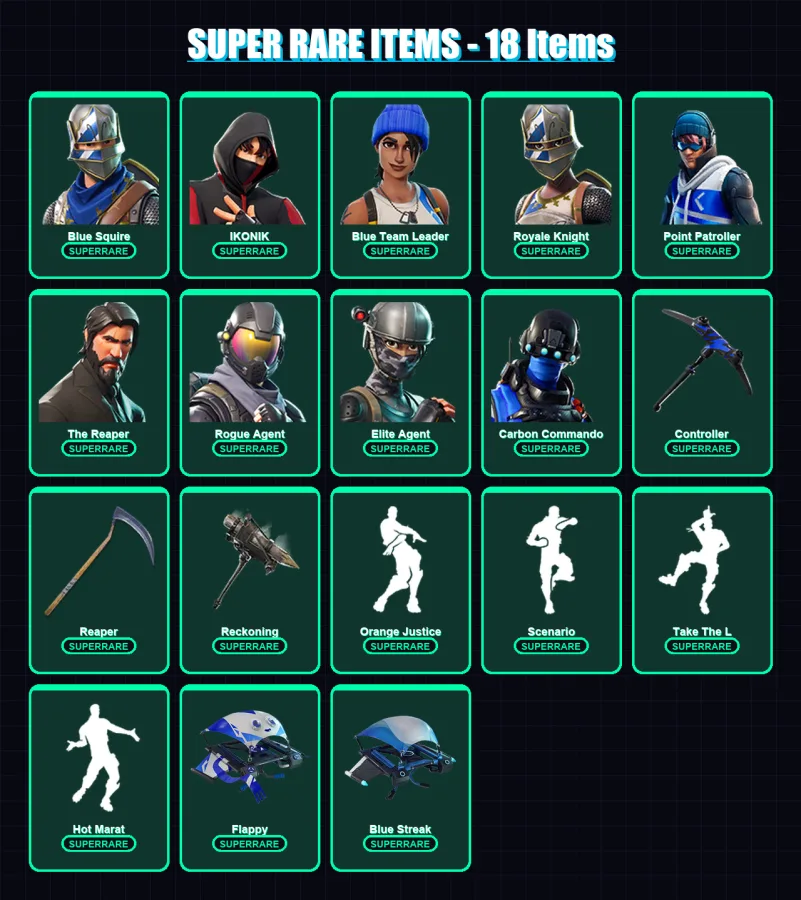 [PS4/PS5/XBOX/PC] | Blue Squire | IKONIK | Blue Team Leader | Royale Knight | Point Patroller | 79 skin | 46 pickaxe | 104 emote | 64 glider | Lv891
