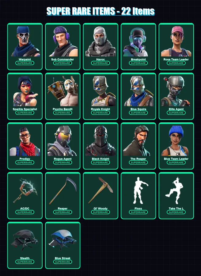 [PC/XBOX/PSN] | Warpaint | Sub Commander | Havoc | Breakpoint | Rose Team Leader | 311 skin | 309 pickaxe | 246 emote | 177 glider | Lv5448