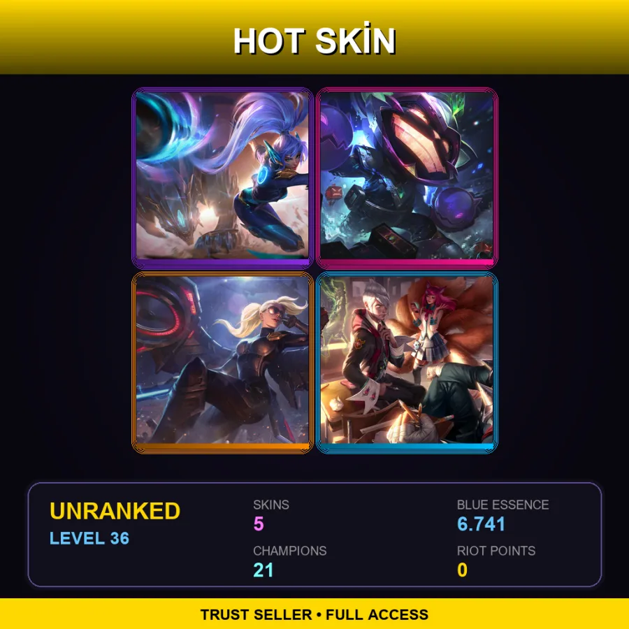 TR | Super Galaxy Nidalee | Battle Boss Ziggs | Riot Kayle | Academy Ahri | 5 Skin | 21 Champ | Lv36