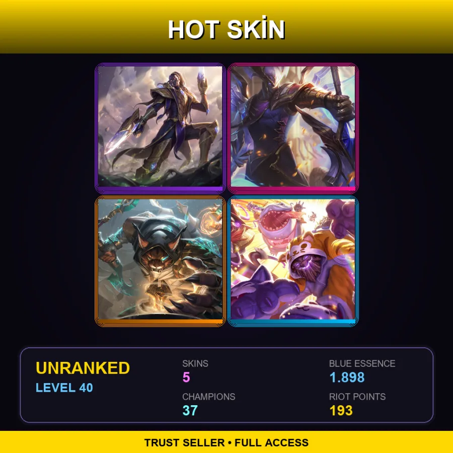 NA | Lv40 | Unranked | 5 Skin | 37 Champ — LoL account