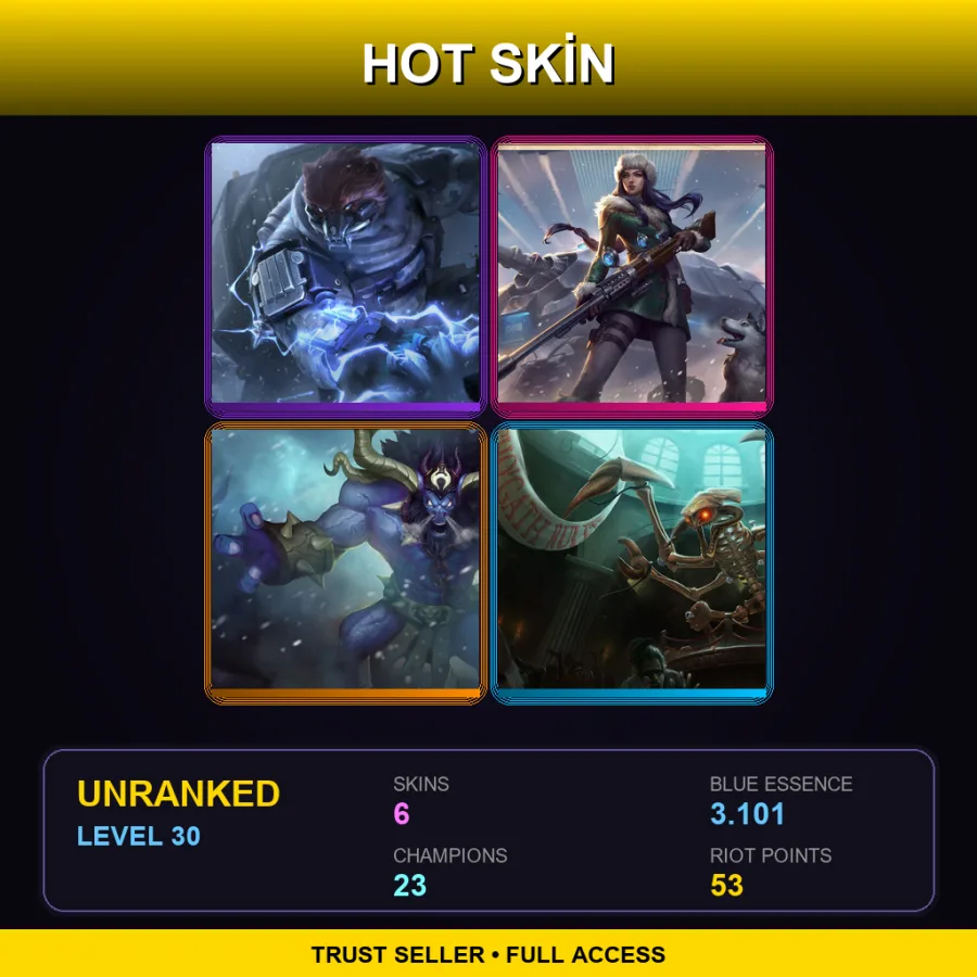 RU | Northern Storm Volibear | Arctic Warfare Caitlyn | Unchained Alistar | Jurassic Cho'Gath | 6 Skin | 23 Champ | Lv30