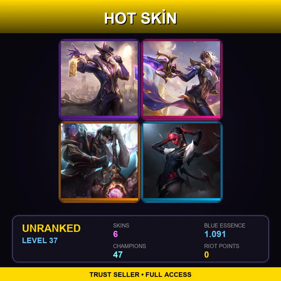 EUW | Lv37 | Unranked | 6 Skin | 47 Champ — LoL account
