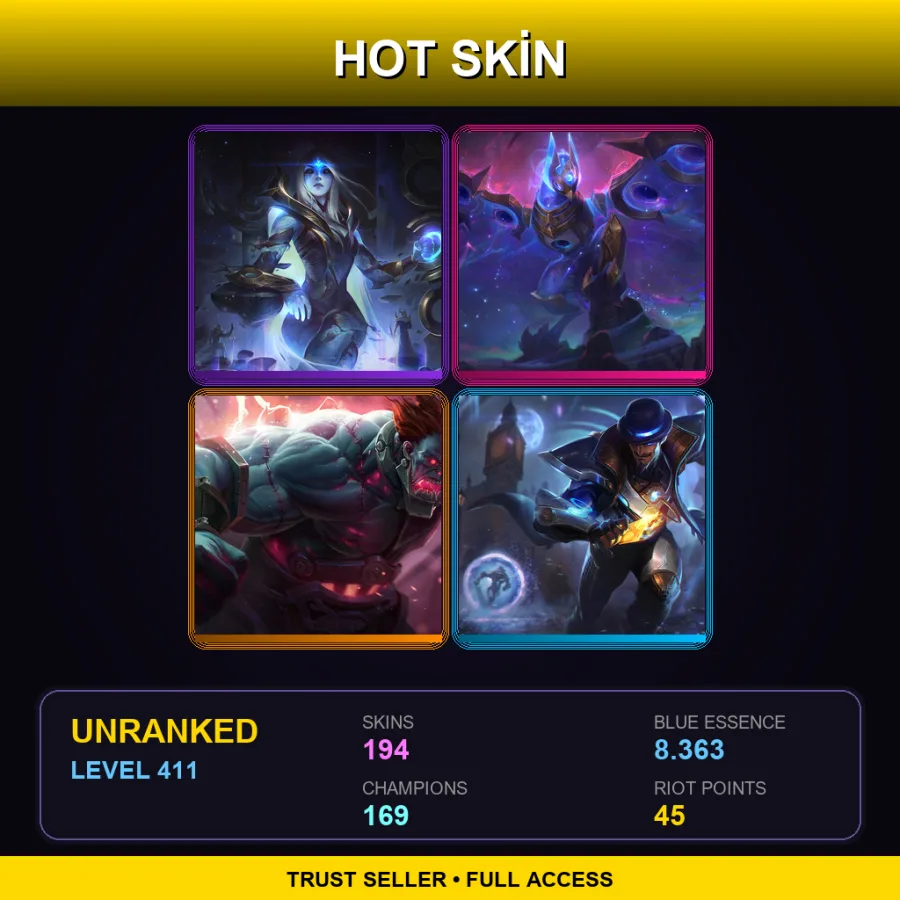 EUW | Lv411 | Unranked | 194 Skin | 169 Champ