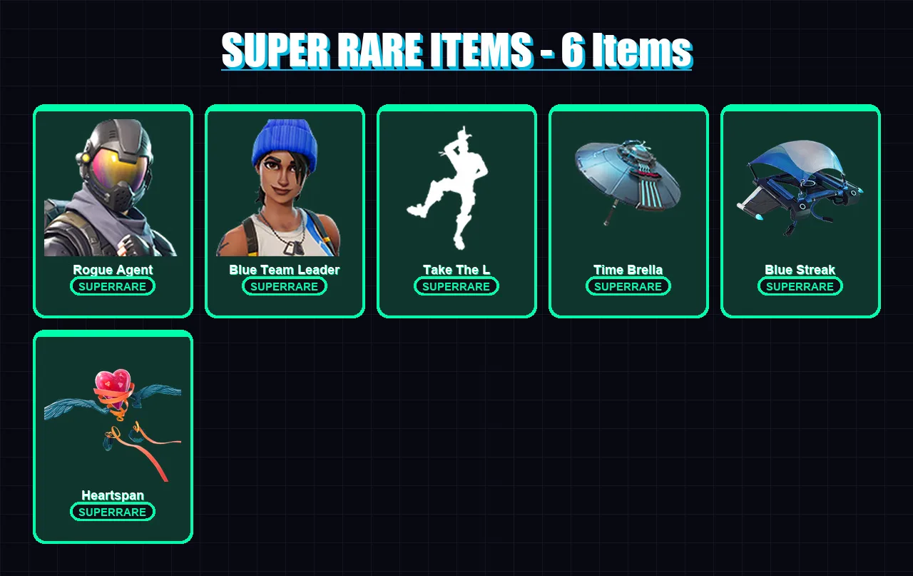 [PC] | Rogue Agent | Blue Team Leader | Snap | Gear Specialist Maya | The Imagined | 120 skin | 163 pickaxe | 118 emote | 135 glider | Lv2702