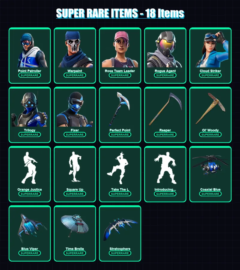 [PS4/PS5/XBOX/PC] | Point Patroller | Warpaint | Rose Team Leader | Rogue Agent | Cloud Striker | 69 skin | 76 pickaxe | 74 emote | 77 glider | Lv10 — Fortnite account