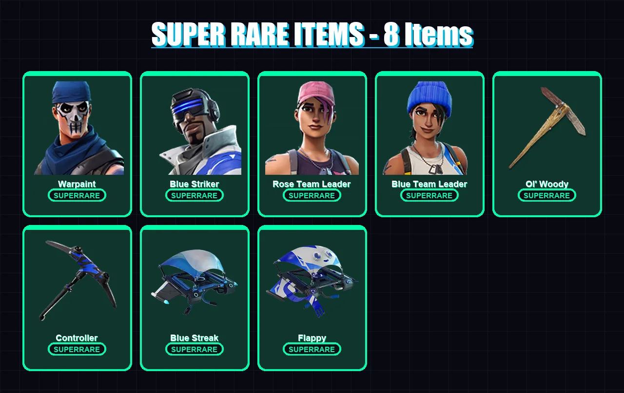 [PS4/PS5/XBOX/PC] | Warpaint | Blue Striker | Rose Team Leader | Blue Team Leader | Drift | 9 skin | 13 pickaxe | 10 emote | 17 glider | Lv157
