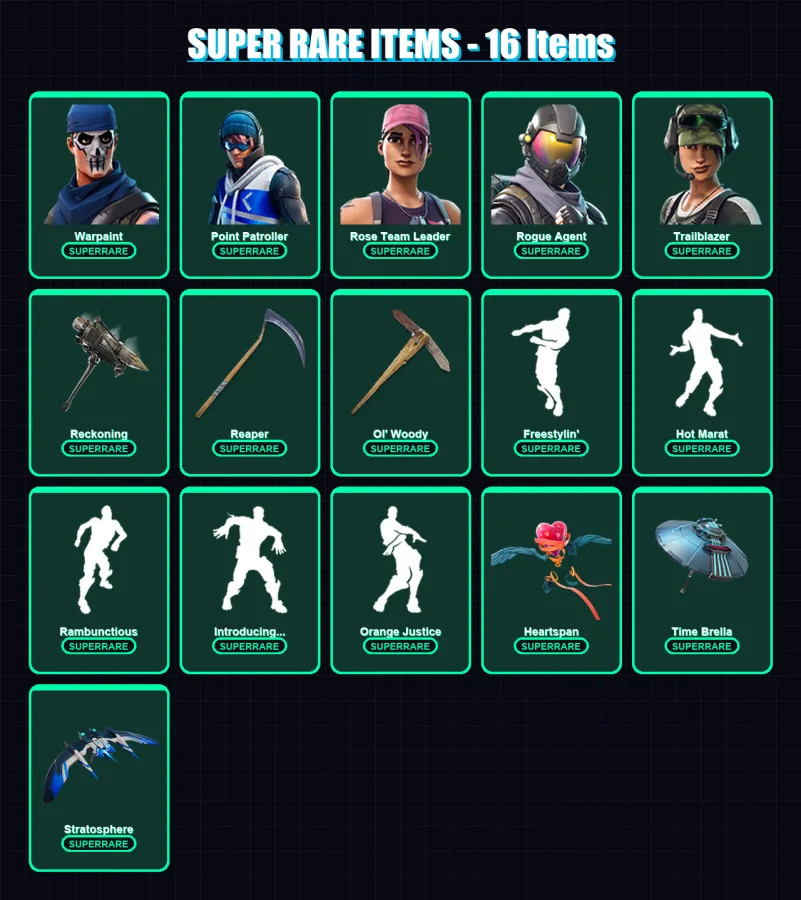 [PC] | Warpaint | Point Patroller | Rose Team Leader | Rogue Agent | Trailblazer | 149 skin | 151 pickaxe | 126 emote | 138 glider | Lv1843