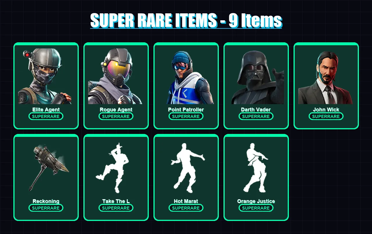 [PS4/PS5/PC] | Elite Agent | Rogue Agent | Point Patroller | Darth Vader | John Wick | 92 skin | 91 pickaxe | 81 emote | 91 glider | Lv995