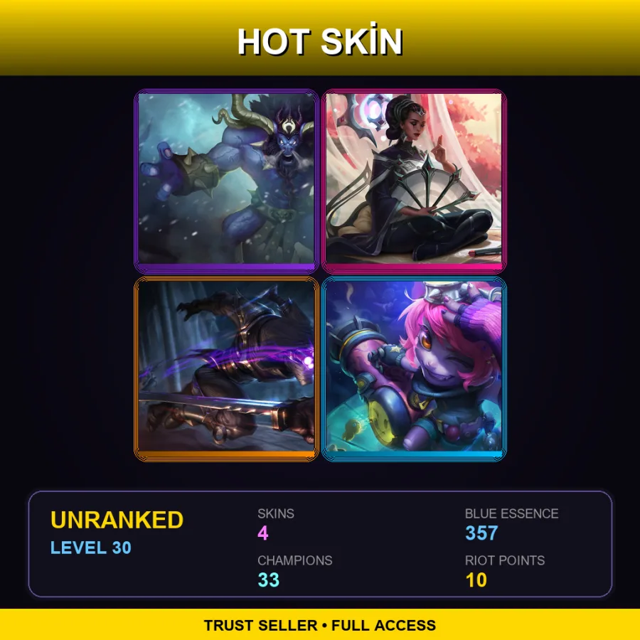 LAN | Lv30 | Unranked | 4 Skin | 33 Champ — LoL account