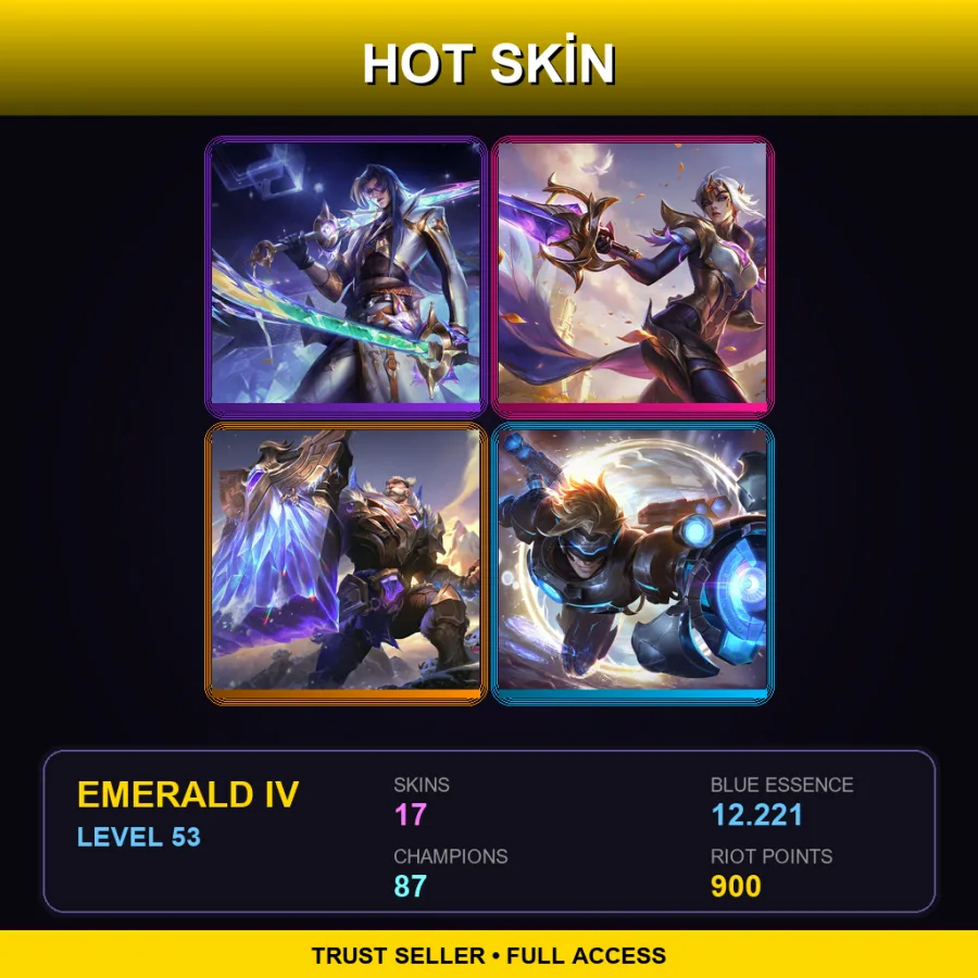 EUW | Lv53 | Emerald IV | 17 Skin | 87 Champ