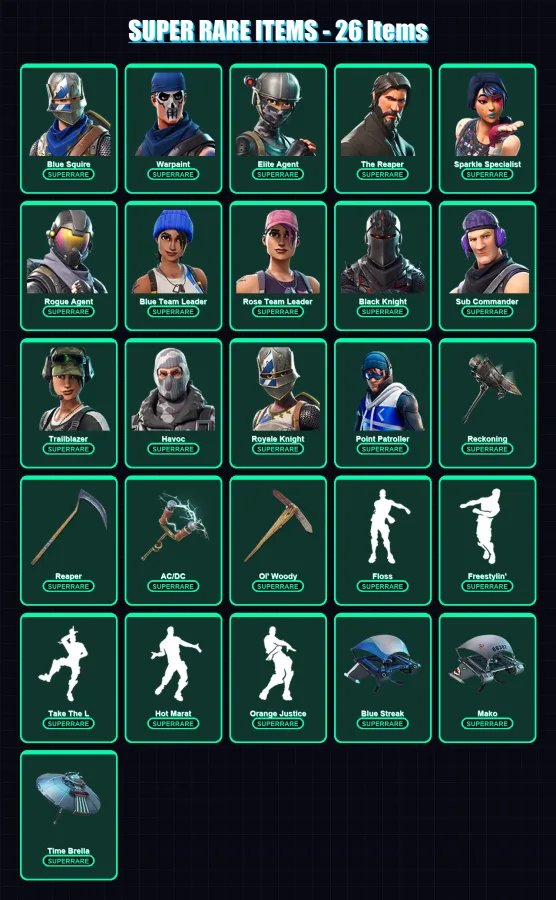[PS4/PS5/XBOX/PC] | Blue Squire | Warpaint | Elite Agent | The Reaper | Sparkle Specialist | 91 skin | 89 pickaxe | 113 emote | 98 glider | Lv1385 — Fortnite account