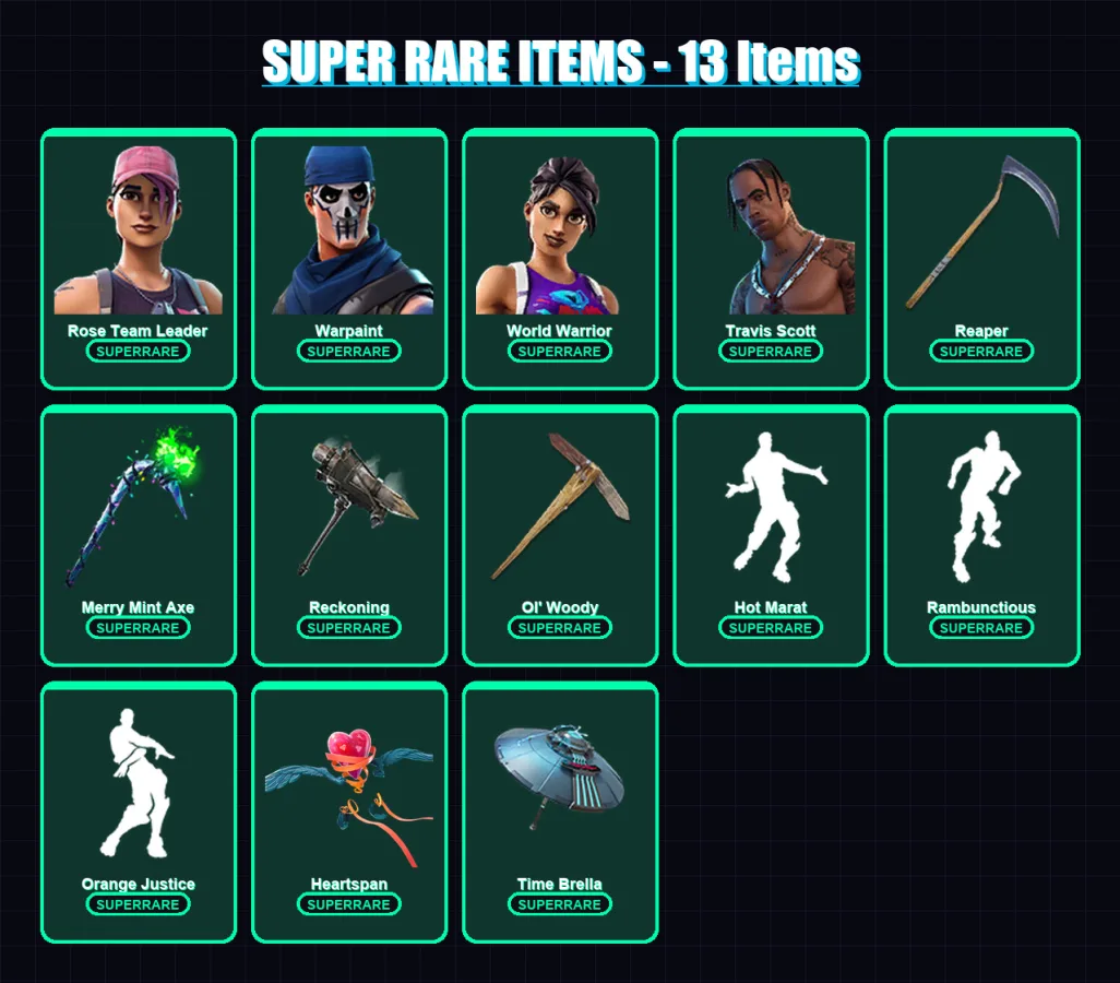 [PC/XBOX/PSN] | Rose Team Leader | Warpaint | World Warrior | Travis Scott | Lynx | 235 skin | 182 pickaxe | 156 emote | 174 glider | Lv2887
