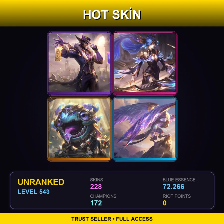 VN | Lv543 | Unranked | 228 Skin | 172 Champ — LoL account