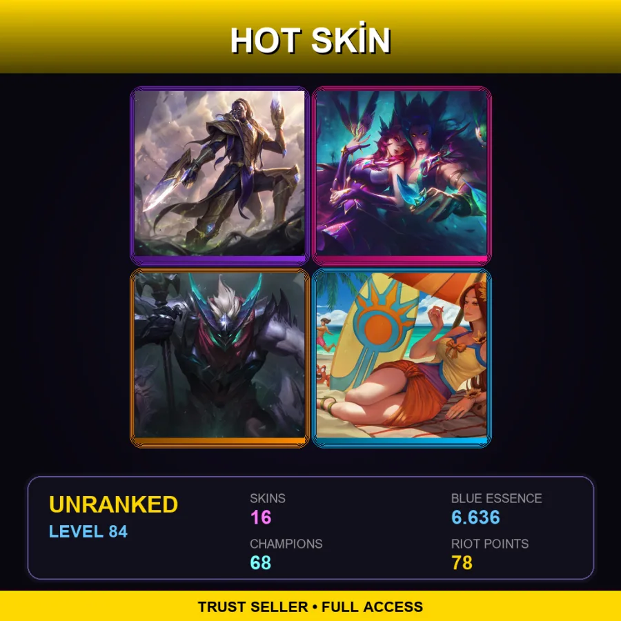 LAS | Lv84 | Unranked | 16 Skin | 68 Champ — LoL account