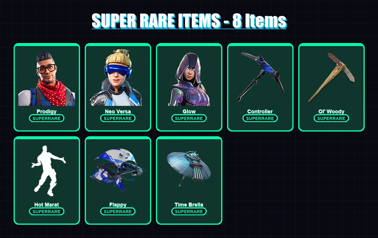 [PS4/PS5/XBOX/PC] | Prodigy | Neo Versa | Glow | Backlash | Kado Thorne | 101 skin | 120 pickaxe | 112 emote | 104 glider | Lv1993