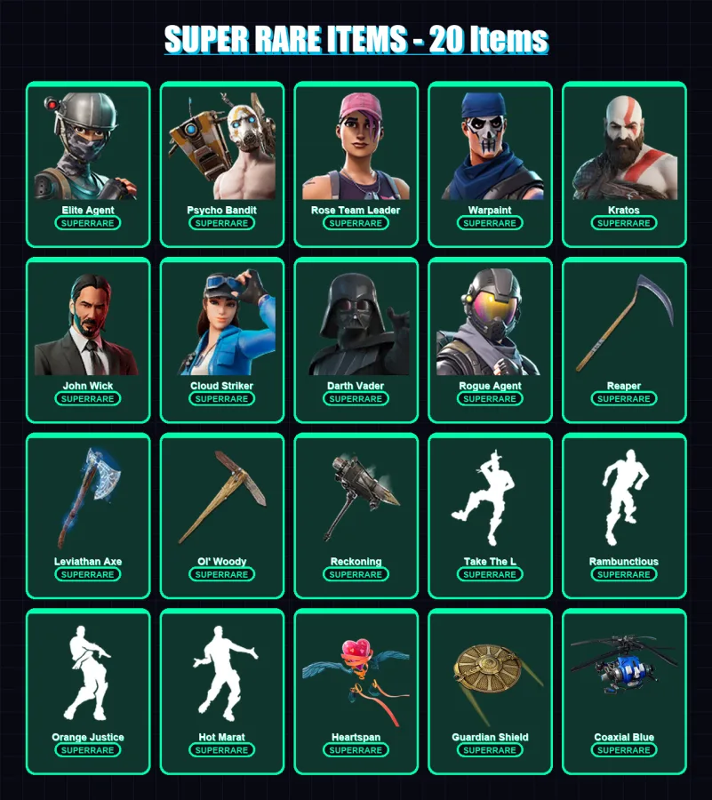 [PC/XBOX] | Elite Agent | Psycho Bandit | Rose Team Leader | Warpaint | Kratos | 281 skin | 230 pickaxe | 262 emote | 212 glider | Lv3296
