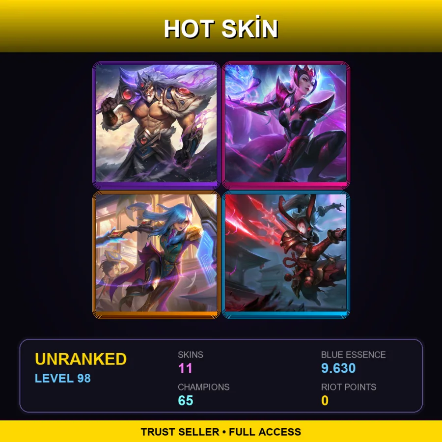 EUNE | Lv98 | Unranked | 11 Skin | 65 Champ — LoL account