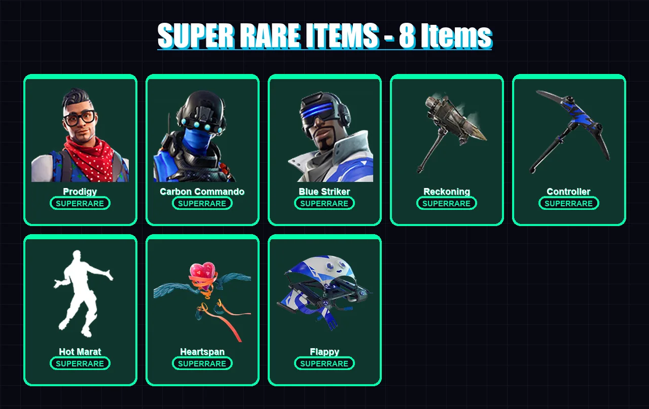 [PC/XBOX/PSN] | Prodigy | Carbon Commando | Blue Striker | The Ice King | Drift | 67 skin | 84 pickaxe | 67 emote | 62 glider | Lv1030
