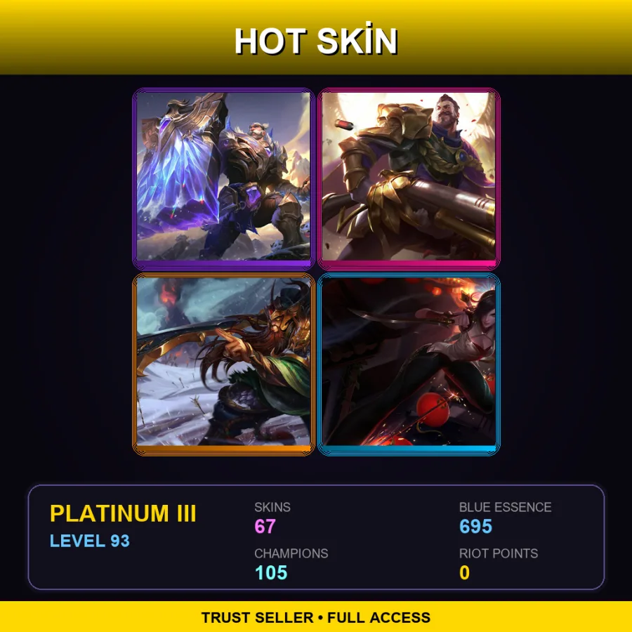 SG | Lv93 | Platinum III | 67 Skin | 105 Champ — LoL account